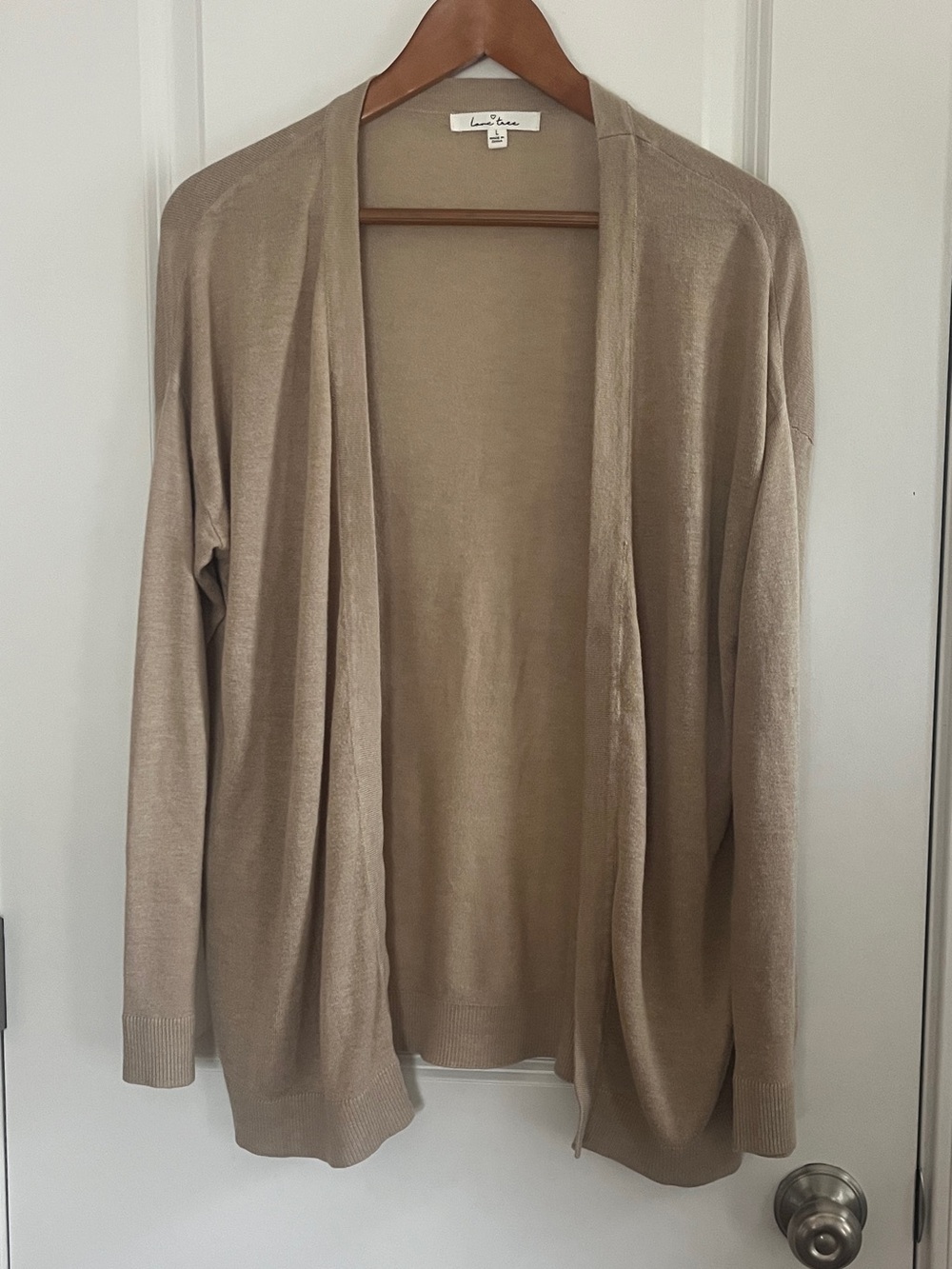 Love Tree Open-Front Cardigan — Taupe
